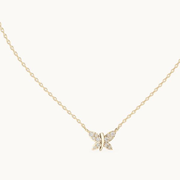 Round Lab-Grown Diamond Butterfly Pendant, 0.24 CT TW, Solid Gold