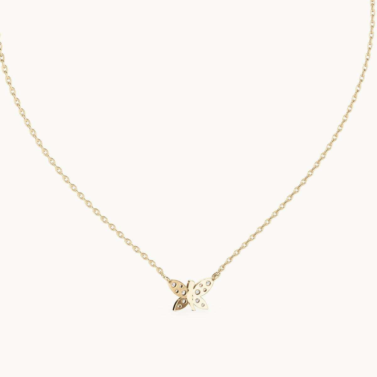 Round lab-grown diamond butterfly pendant in yellow gold, 0.24 CT TW, view 4