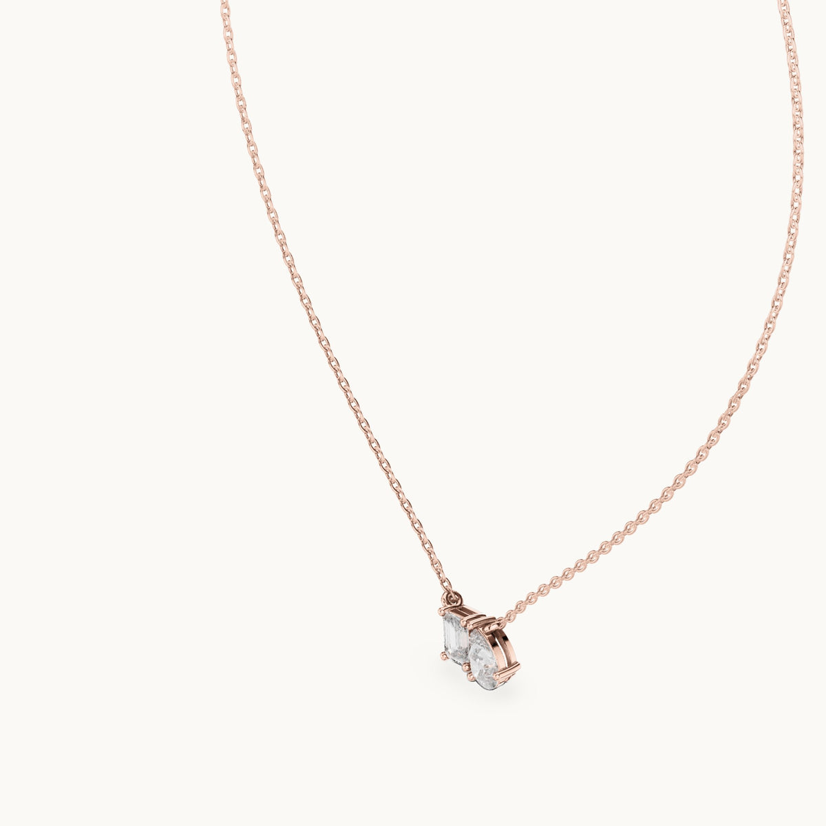 Pear and emerald-cut lab-grown diamond toi et moi pendant in rose gold, 0.96 CT TW, view 2