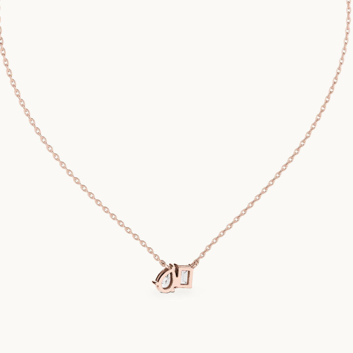 Pear and emerald-cut lab-grown diamond toi et moi pendant in rose gold, 0.96 CT TW, view 4