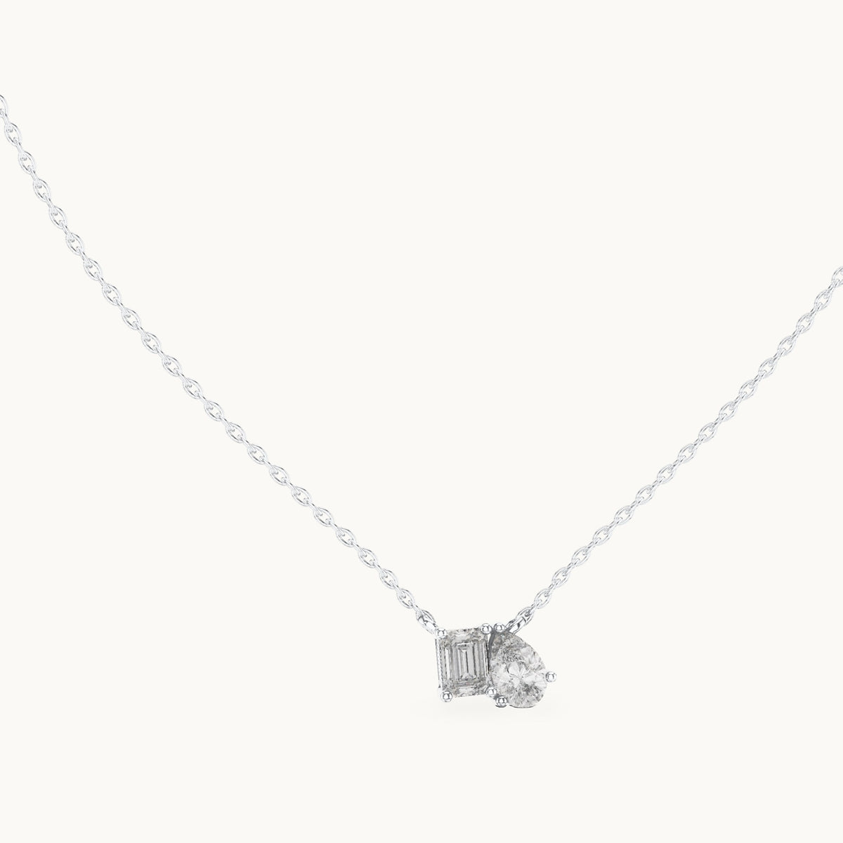 Pear and emerald-cut lab-grown diamond toi et moi pendant in white gold, 0.96 CT TW, view 1
