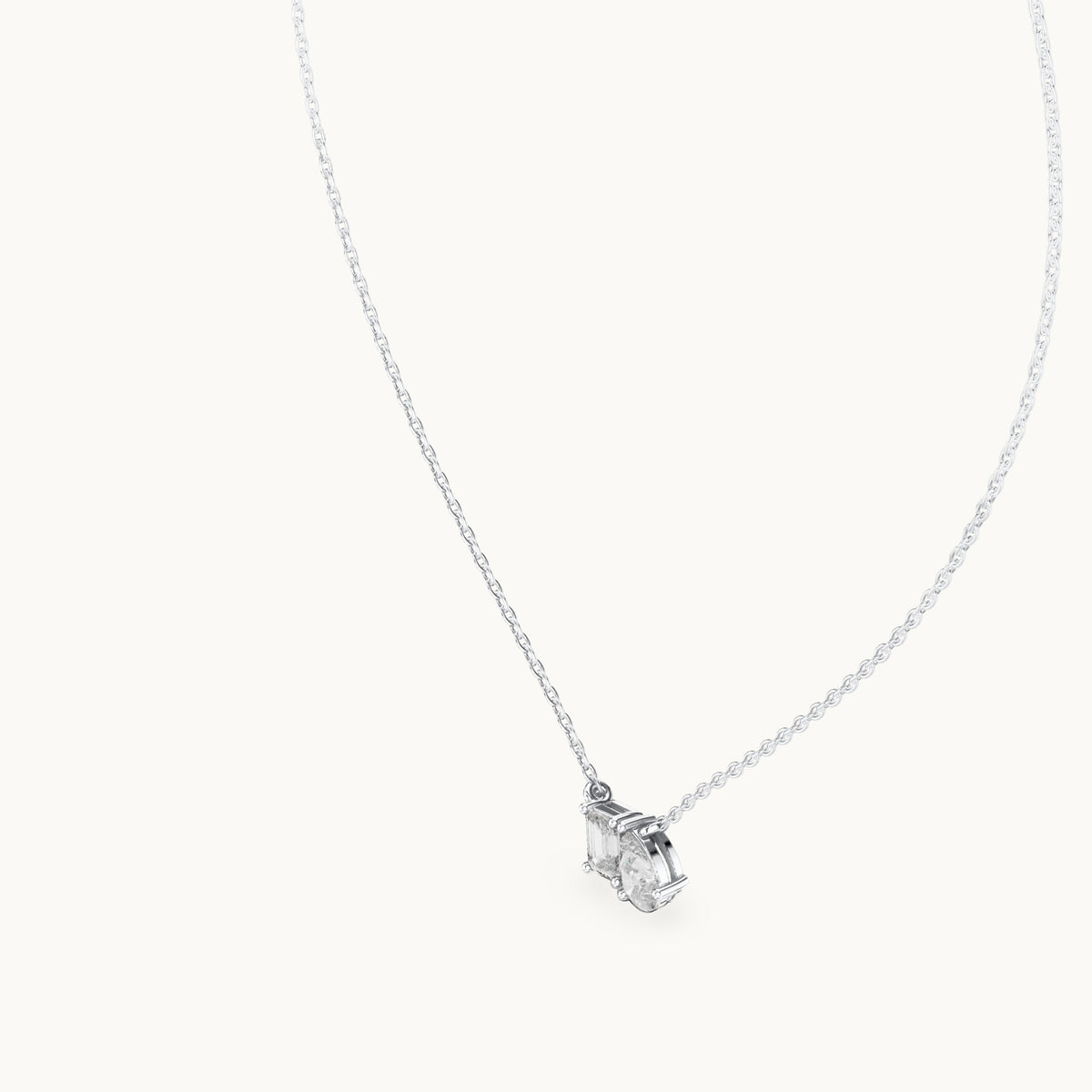 Pear and emerald-cut lab-grown diamond toi et moi pendant in white gold, 0.96 CT TW, view 2