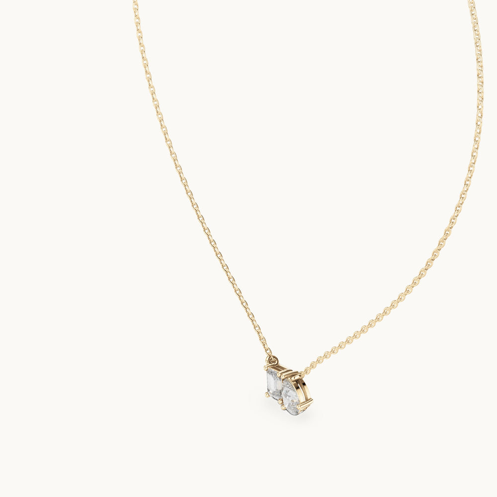 Pear and emerald-cut lab-grown diamond toi et moi pendant in yellow gold, 0.96 CT TW, view 2