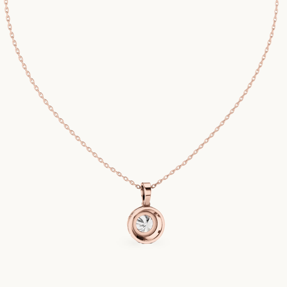 Round lab-grown diamond classic halo drop pendant in rose gold, 2.385 CT TW, view 4