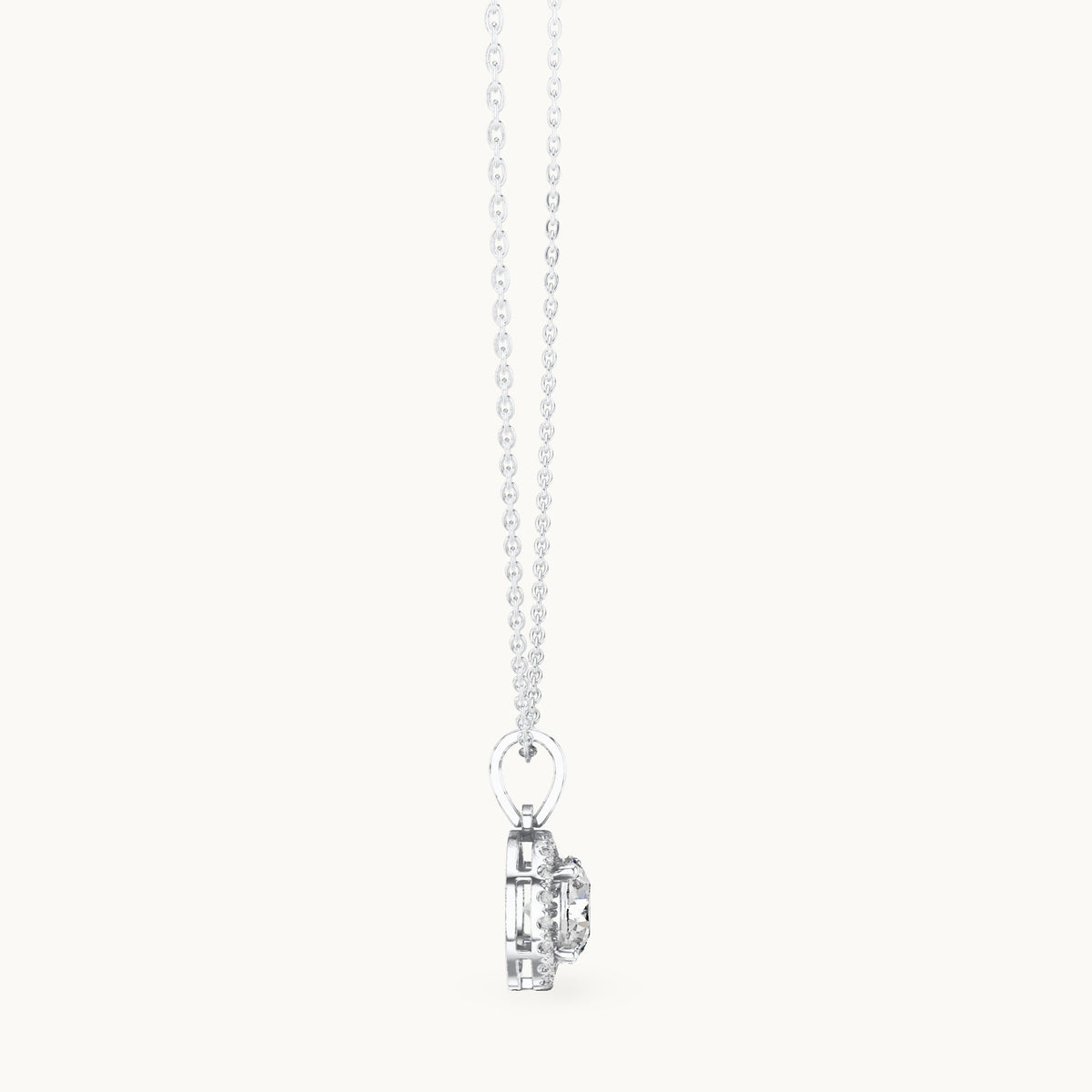 Round lab-grown diamond classic halo drop pendant in white gold, 2.385 CT TW, view 3