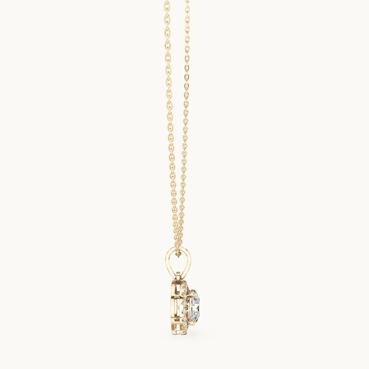 Round lab-grown diamond classic halo drop pendant in yellow gold, 2.385 CT TW, view 3