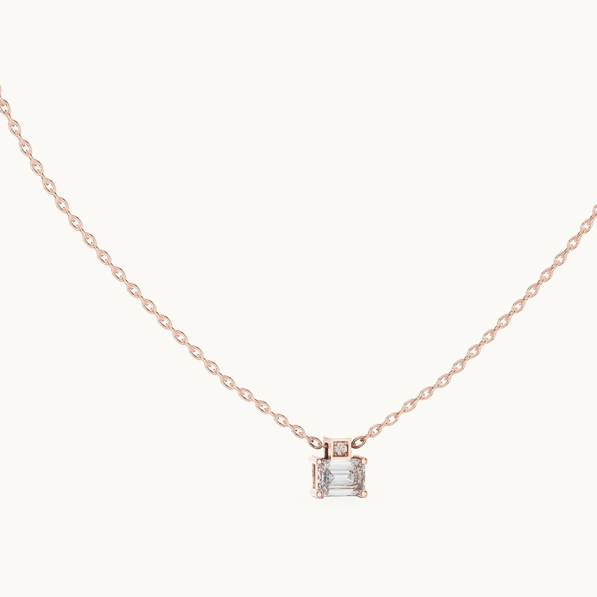Emerald-cut lab-grown diamond east-west solitaire pendant in rose gold, 0.39 CT TW, view 1