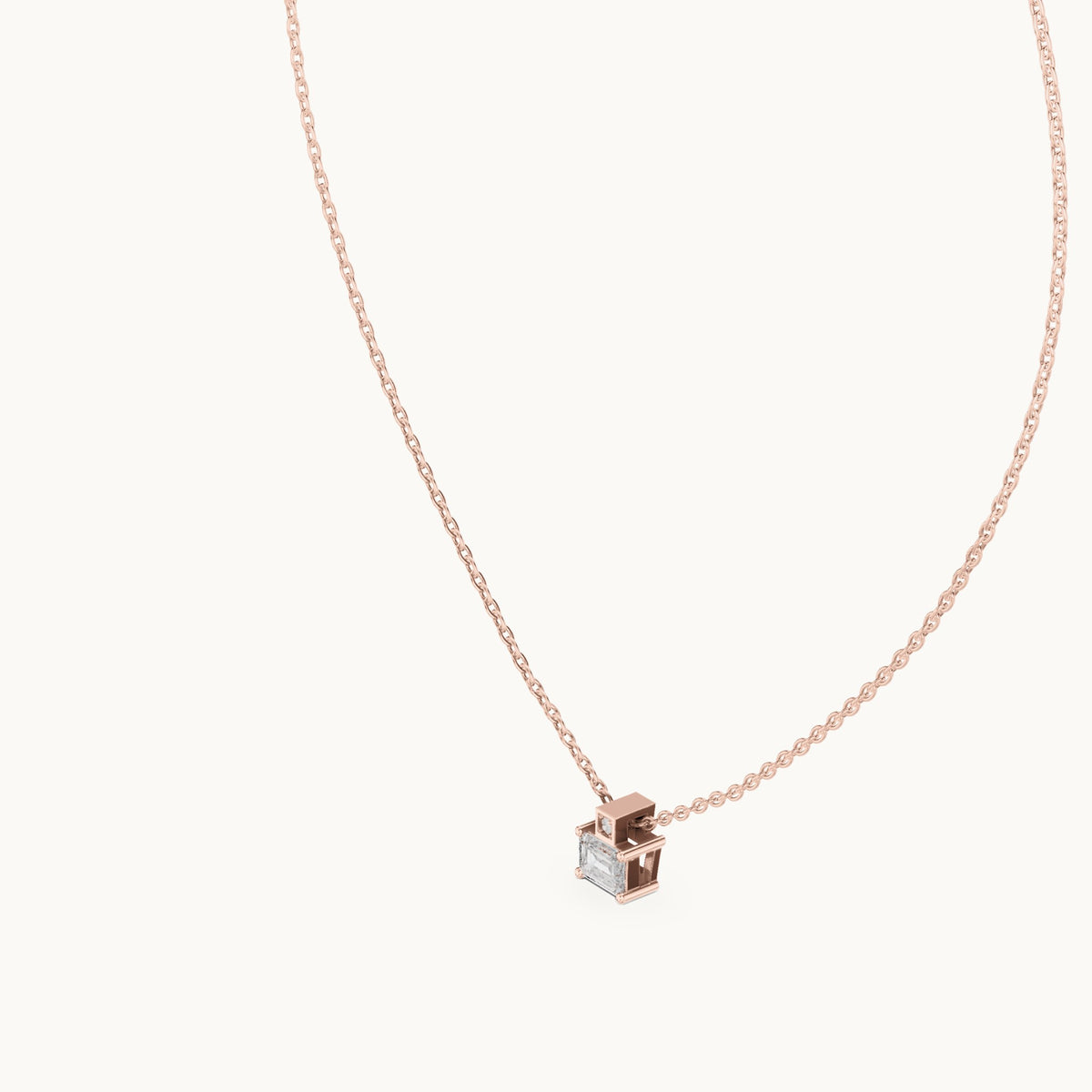 Emerald-cut lab-grown diamond east-west solitaire pendant in rose gold, 0.39 CT TW, view 2