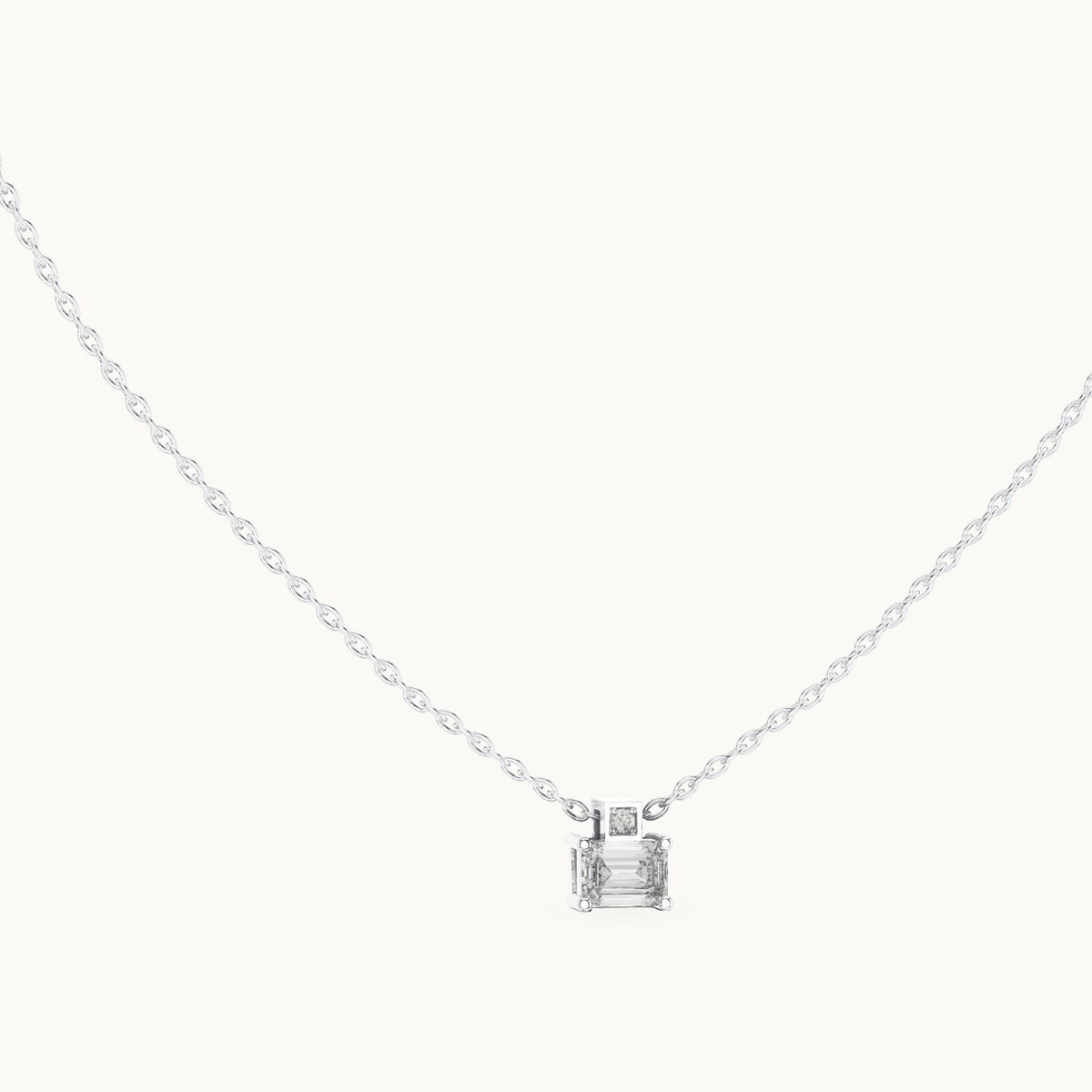 Emerald-cut lab-grown diamond east-west solitaire pendant in white gold, 0.39 CT TW, view 1
