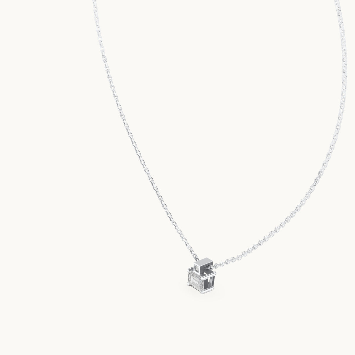 Emerald-cut lab-grown diamond east-west solitaire pendant in white gold, 0.39 CT TW, view 2
