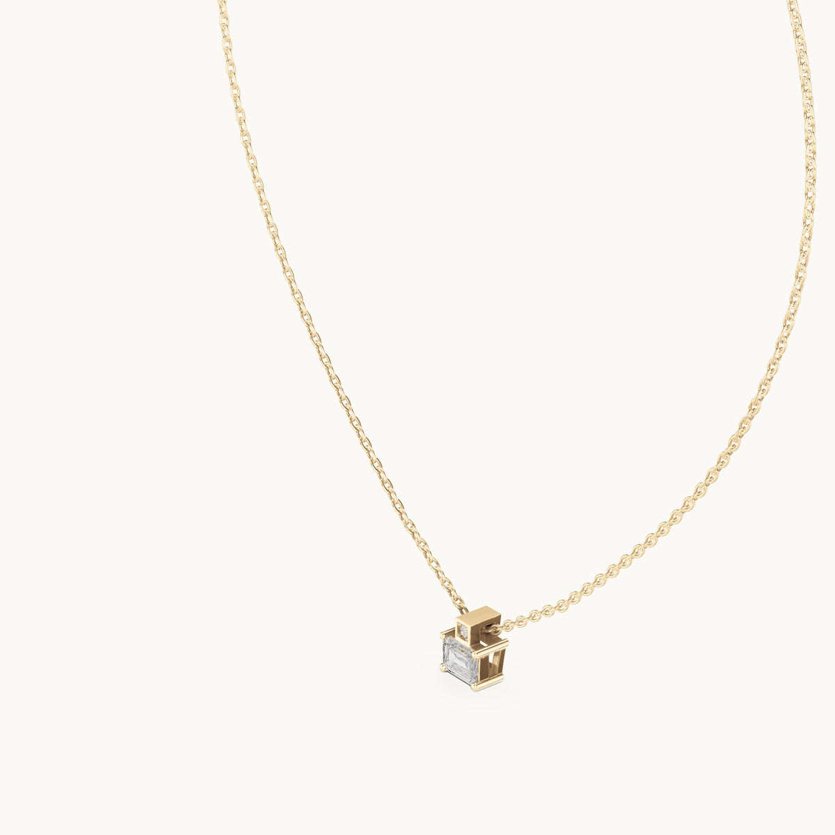 Emerald-cut lab-grown diamond east-west solitaire pendant in yellow gold, 0.39 CT TW, view 2