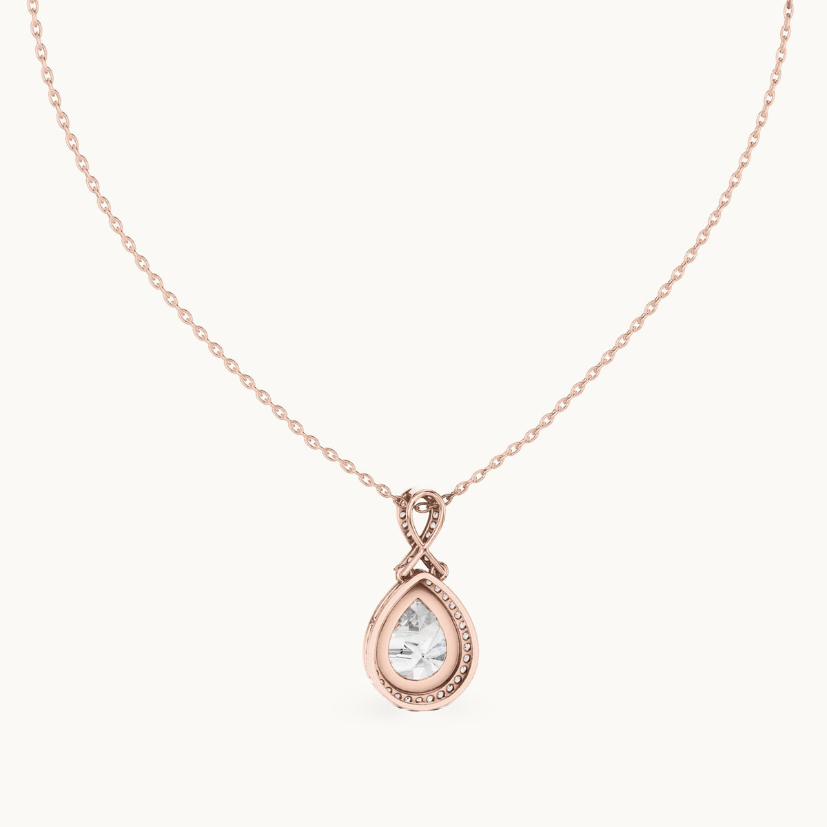 Pear and round lab-grown diamond halo drop pendant in rose gold, 4.184 CT TW, view 4