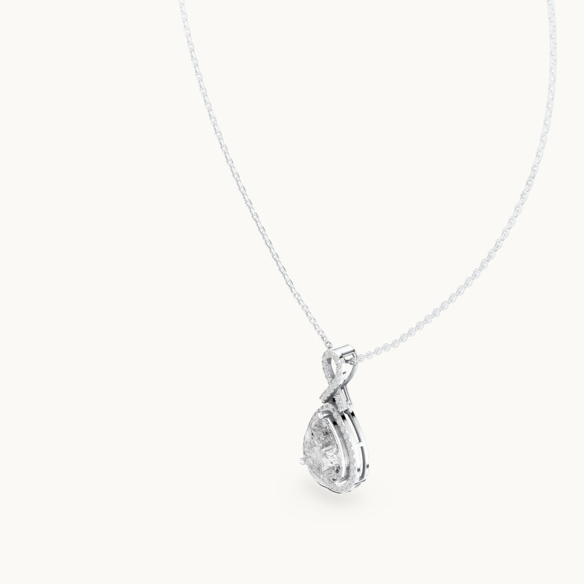 Pear and round lab-grown diamond halo drop pendant in white gold, 4.184 CT TW, view 2