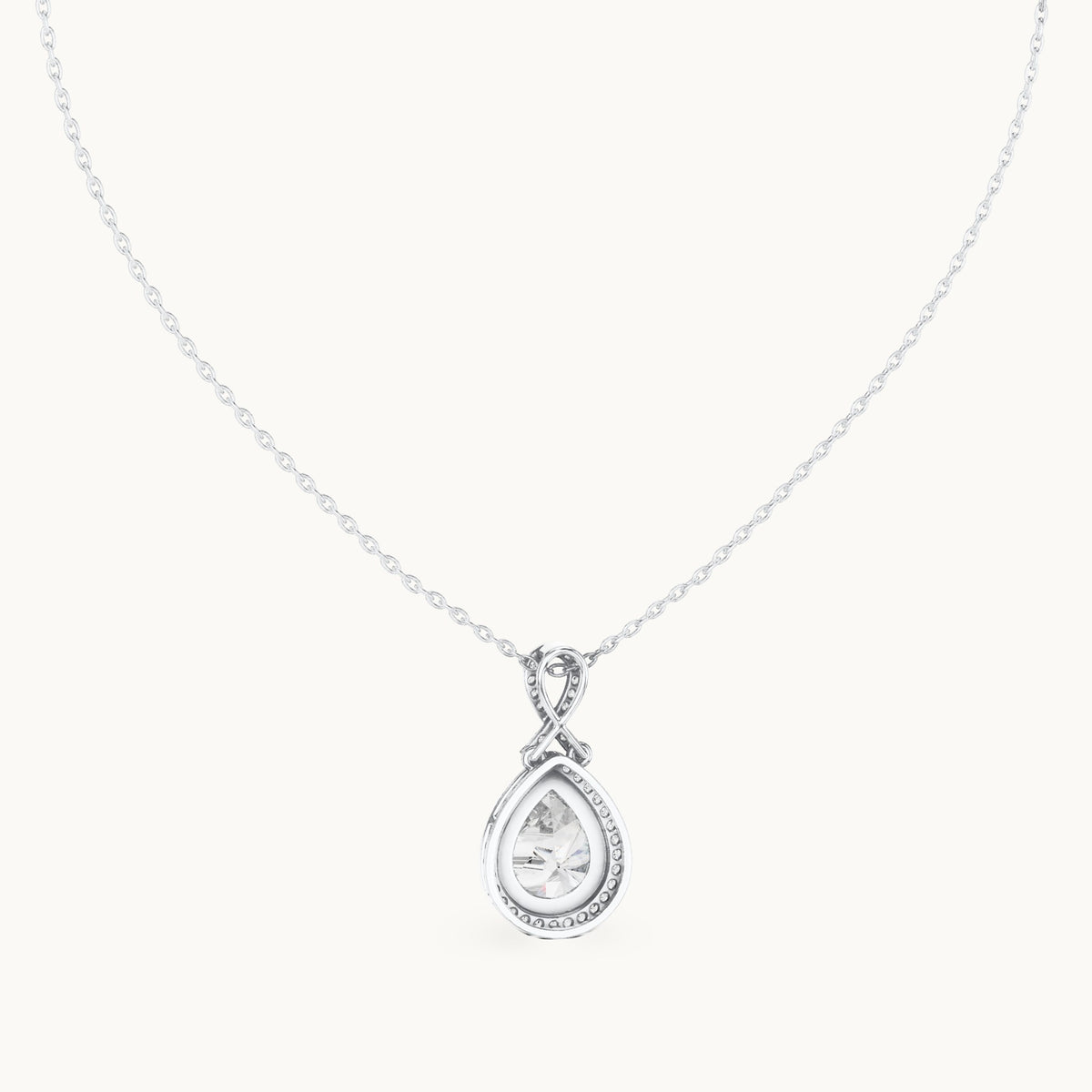 Pear and round lab-grown diamond halo drop pendant in white gold, 4.184 CT TW, view 4
