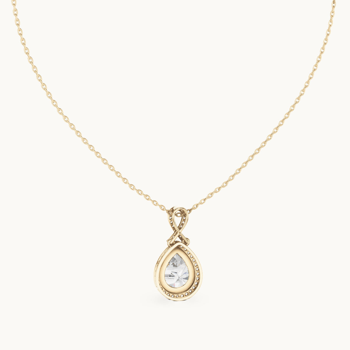 Pear and round lab-grown diamond halo drop pendant in yellow gold, 4.184 CT TW, view 4