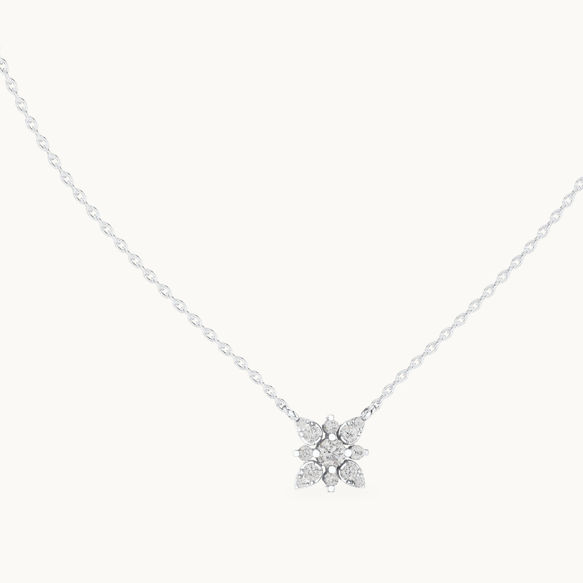 Round lab-grown diamond petal flower cluster pendant in white gold, 0.43 CT TW, view 1