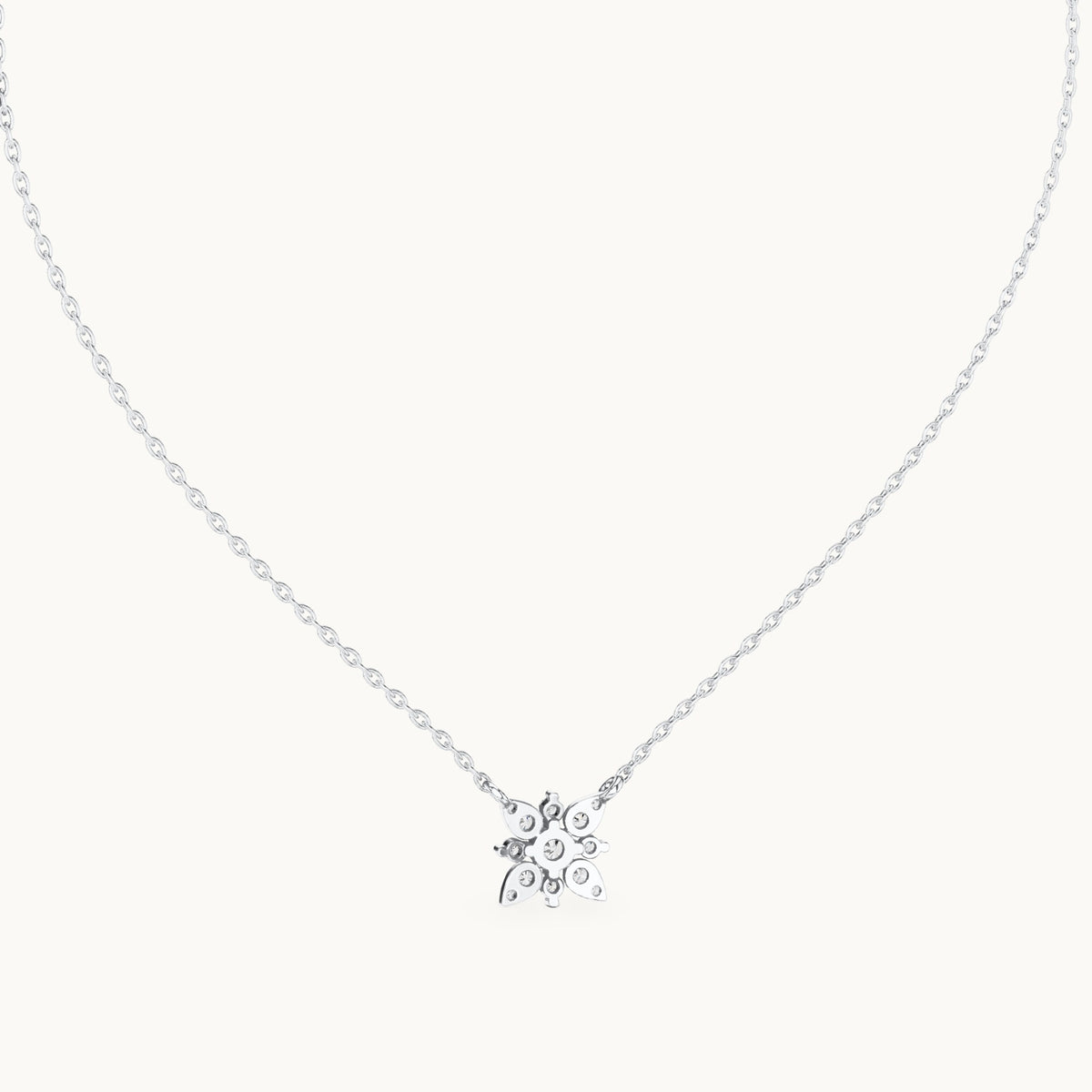 Round lab-grown diamond petal flower cluster pendant in white gold, 0.43 CT TW, view 4