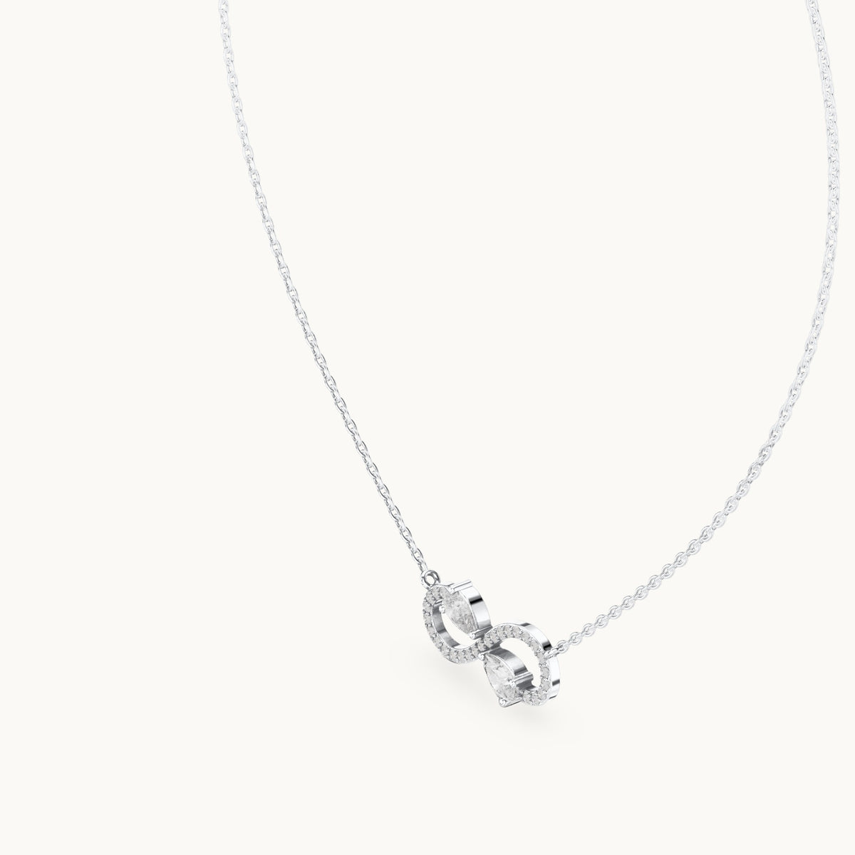 Pear and round lab-grown diamond infinity pendant in white gold, 0.70 CT TW, view 2