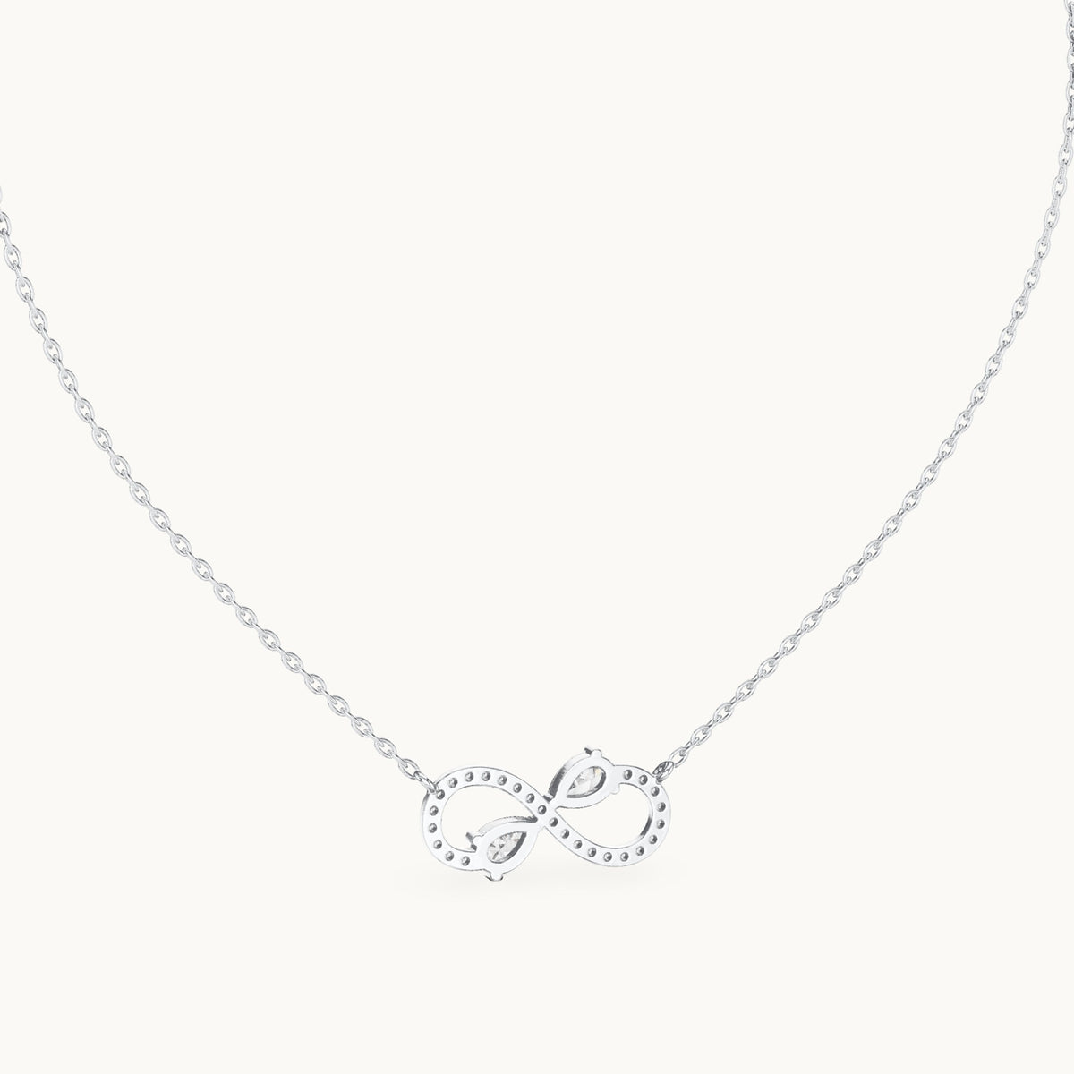 Pear and round lab-grown diamond infinity pendant in white gold, 0.70 CT TW, view 4