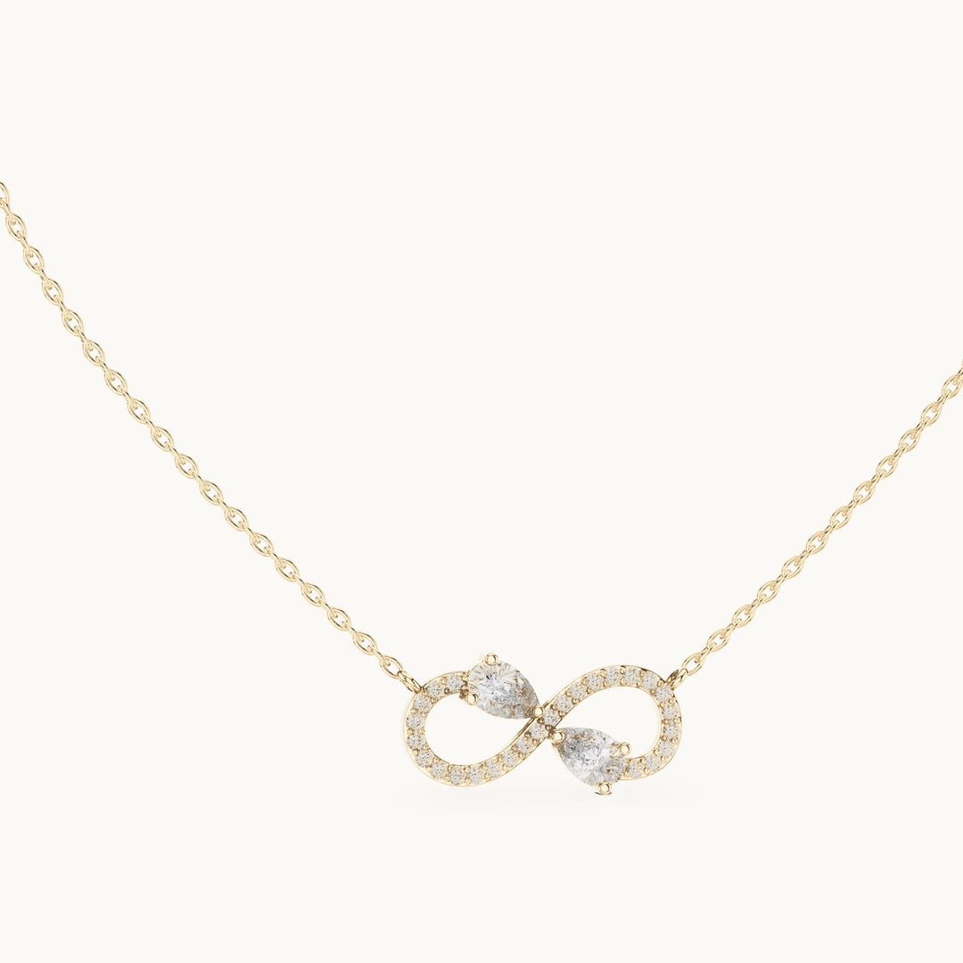 Pear and round lab-grown diamond infinity pendant in yellow gold, 0.70 CT TW, view 1
