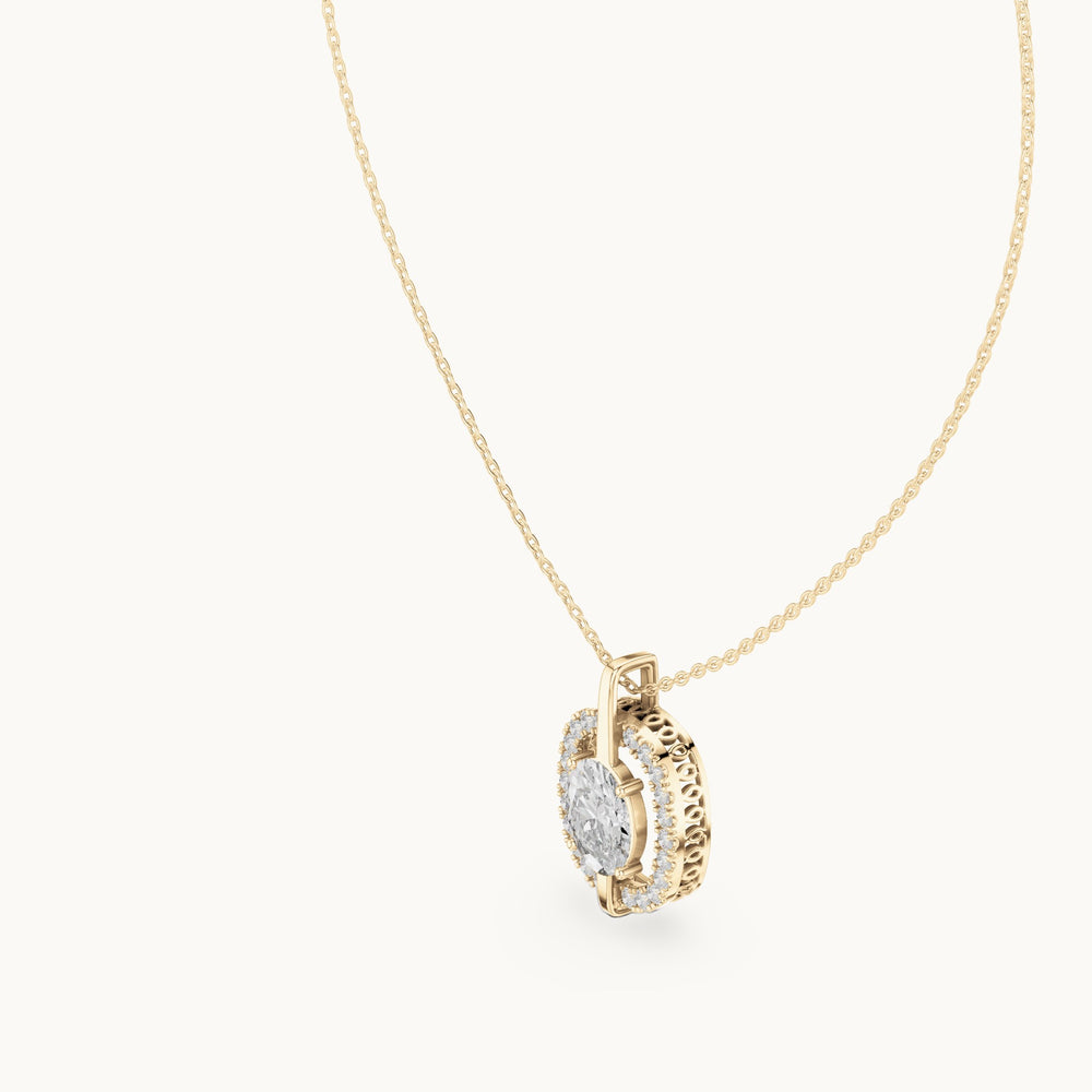 Oval and round lab-grown diamond halo drop pendant in yellow gold, 2.54 CT TW, view 2