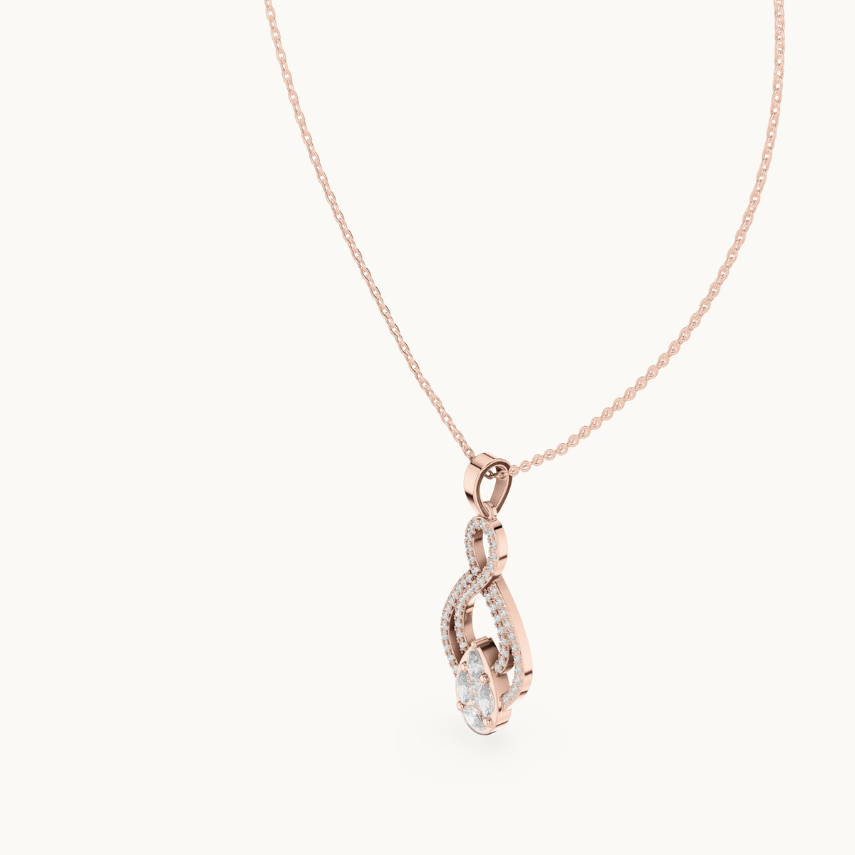 Round, marquise and pear lab-grown diamond pave infinity drop pendant in rose gold, 1.082 CT TW, view 2