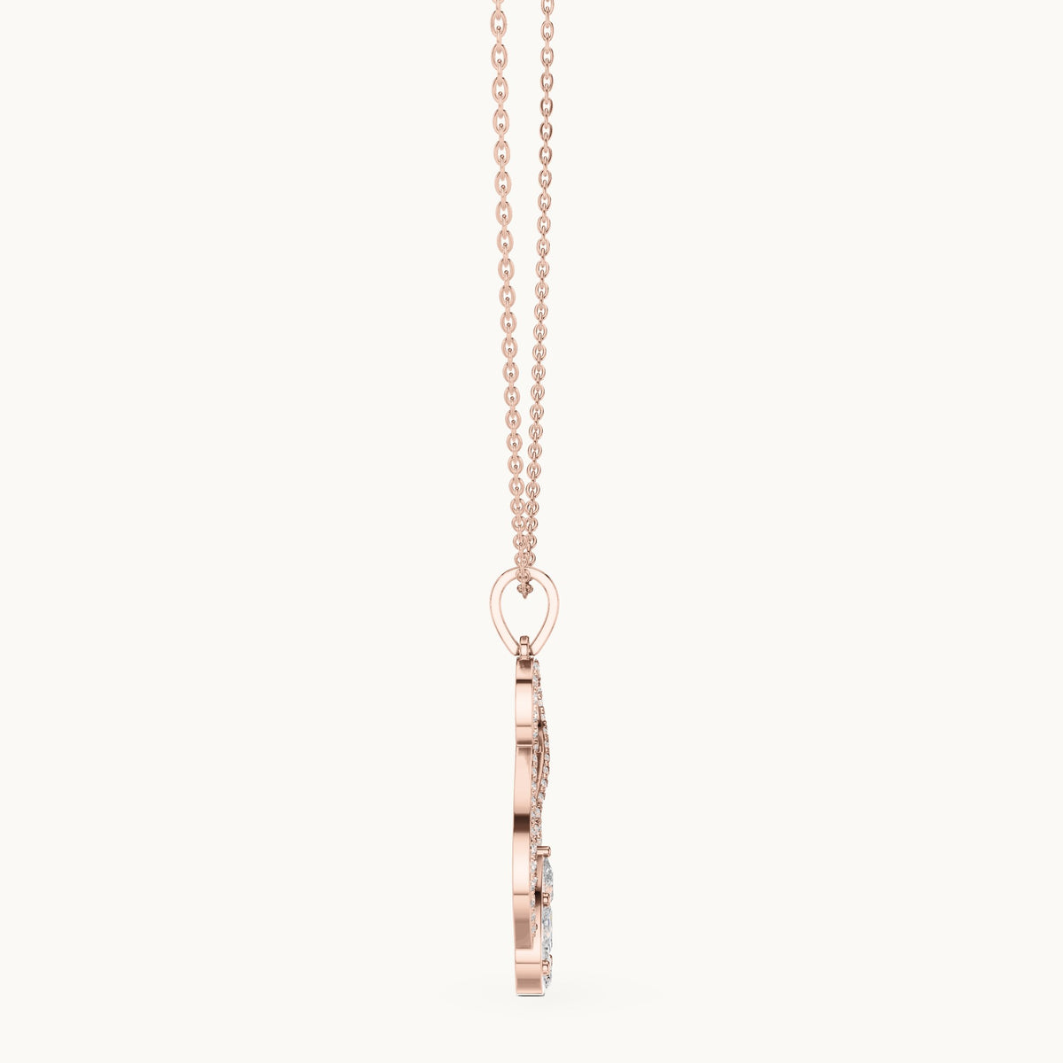 Round, marquise and pear lab-grown diamond pave infinity drop pendant in rose gold, 1.082 CT TW, view 3