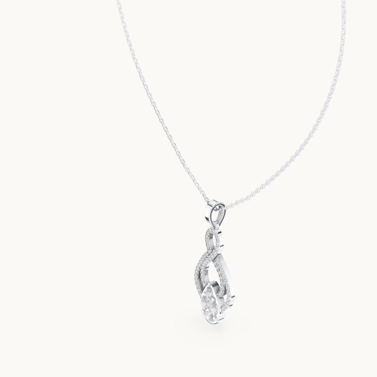 Round, marquise and pear lab-grown diamond pave infinity drop pendant in white gold, 1.082 CT TW, view 2