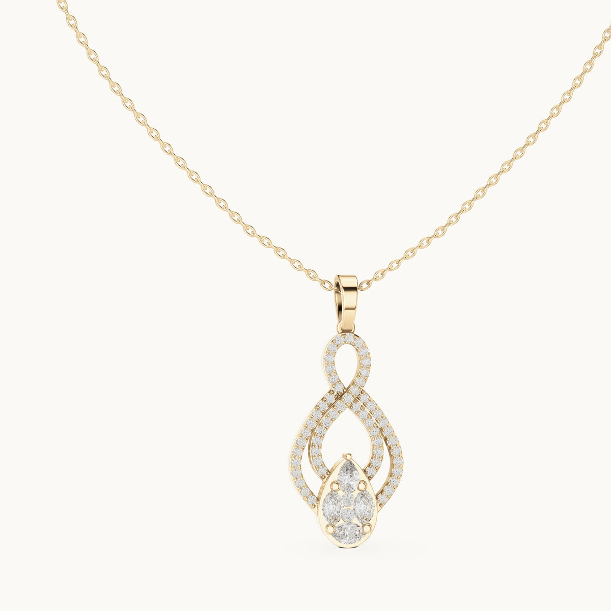 Round, marquise and pear lab-grown diamond pave infinity drop pendant in yellow gold, 1.082 CT TW, view 1