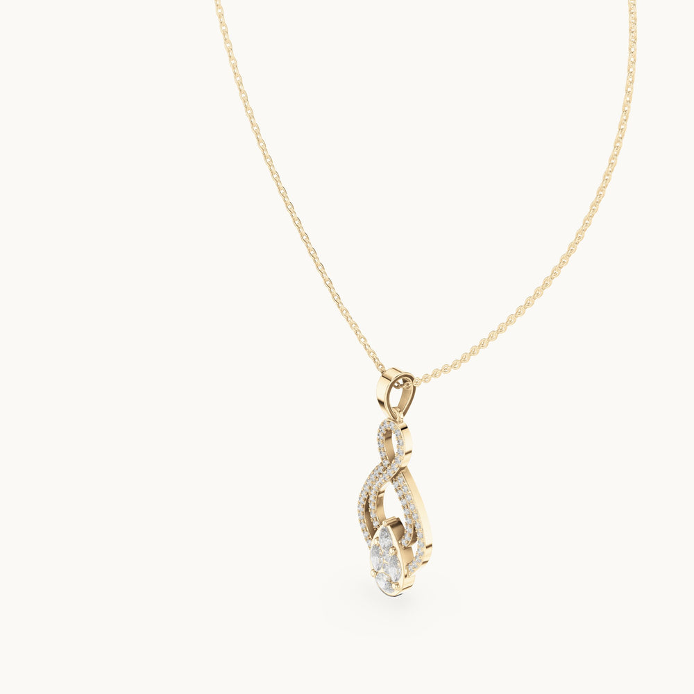 Round, marquise and pear lab-grown diamond pave infinity drop pendant in yellow gold, 1.082 CT TW, view 2