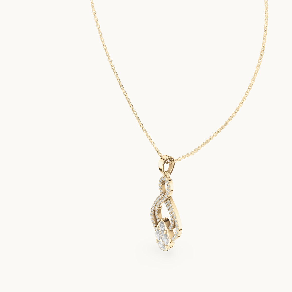 Round, marquise and pear lab-grown diamond pave infinity drop pendant in yellow gold, 1.082 CT TW, view 2