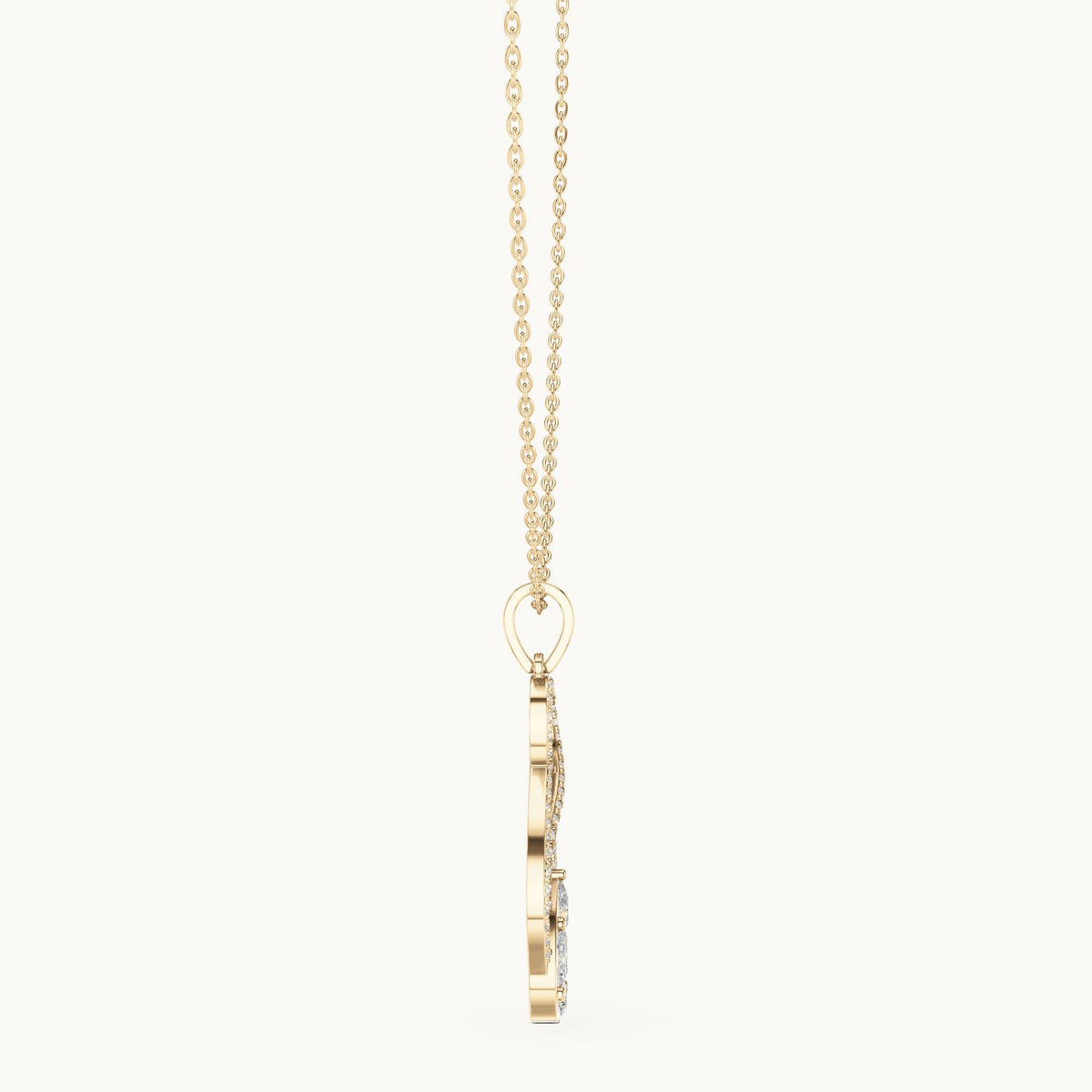 Round, marquise and pear lab-grown diamond pave infinity drop pendant in yellow gold, 1.082 CT TW, view 3