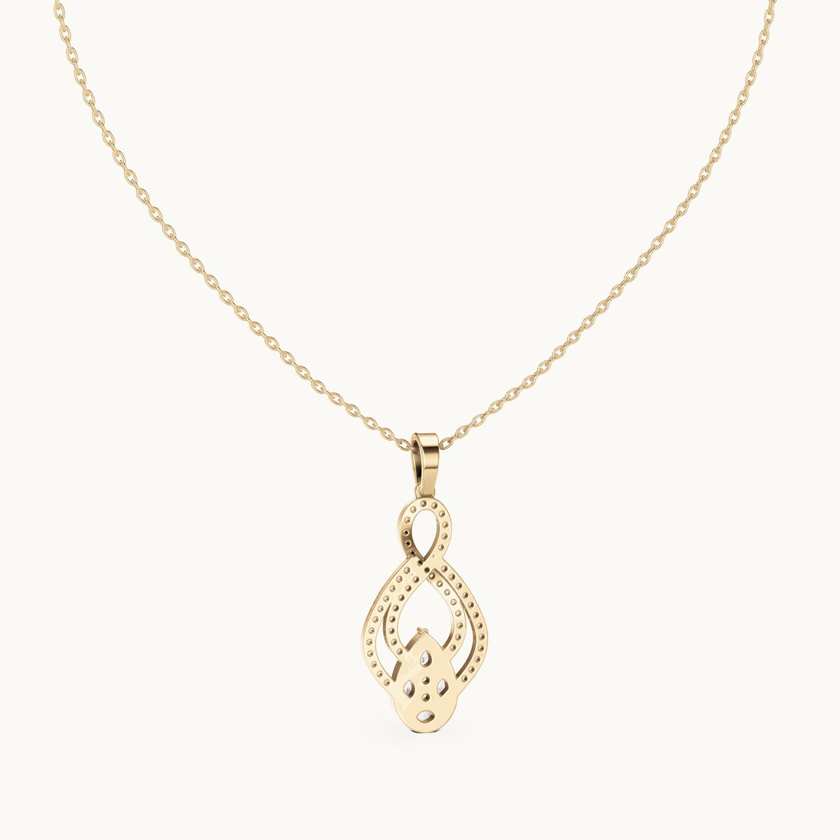 Round, marquise and pear lab-grown diamond pave infinity drop pendant in yellow gold, 1.082 CT TW, view 4