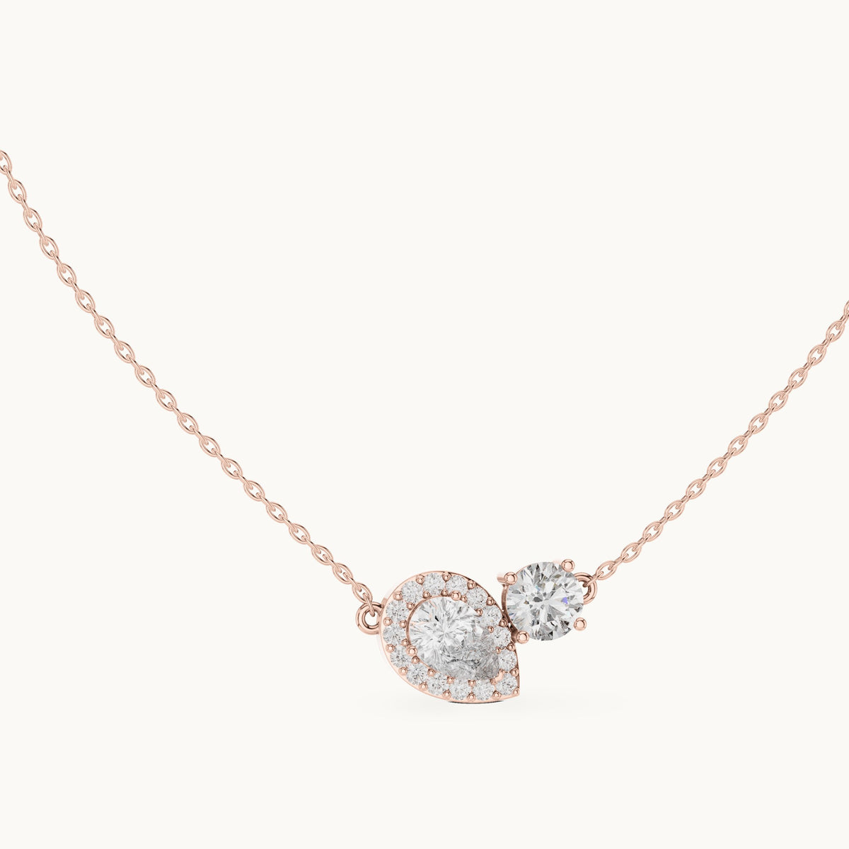 Round and pear lab-grown diamond toi et moi pendant in rose gold, 2.415 CT TW, view 1