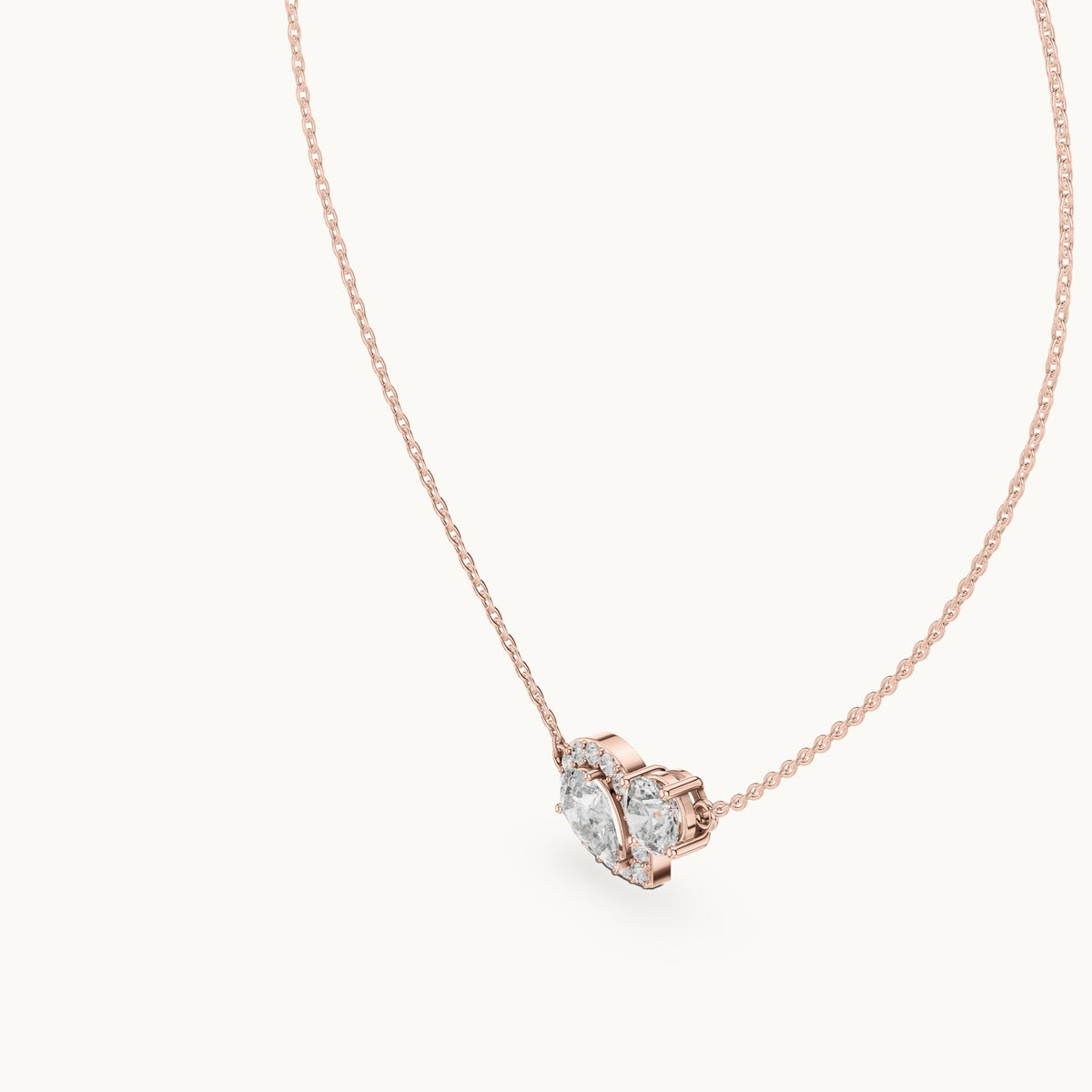 Round and pear lab-grown diamond toi et moi pendant in rose gold, 2.415 CT TW, view 2