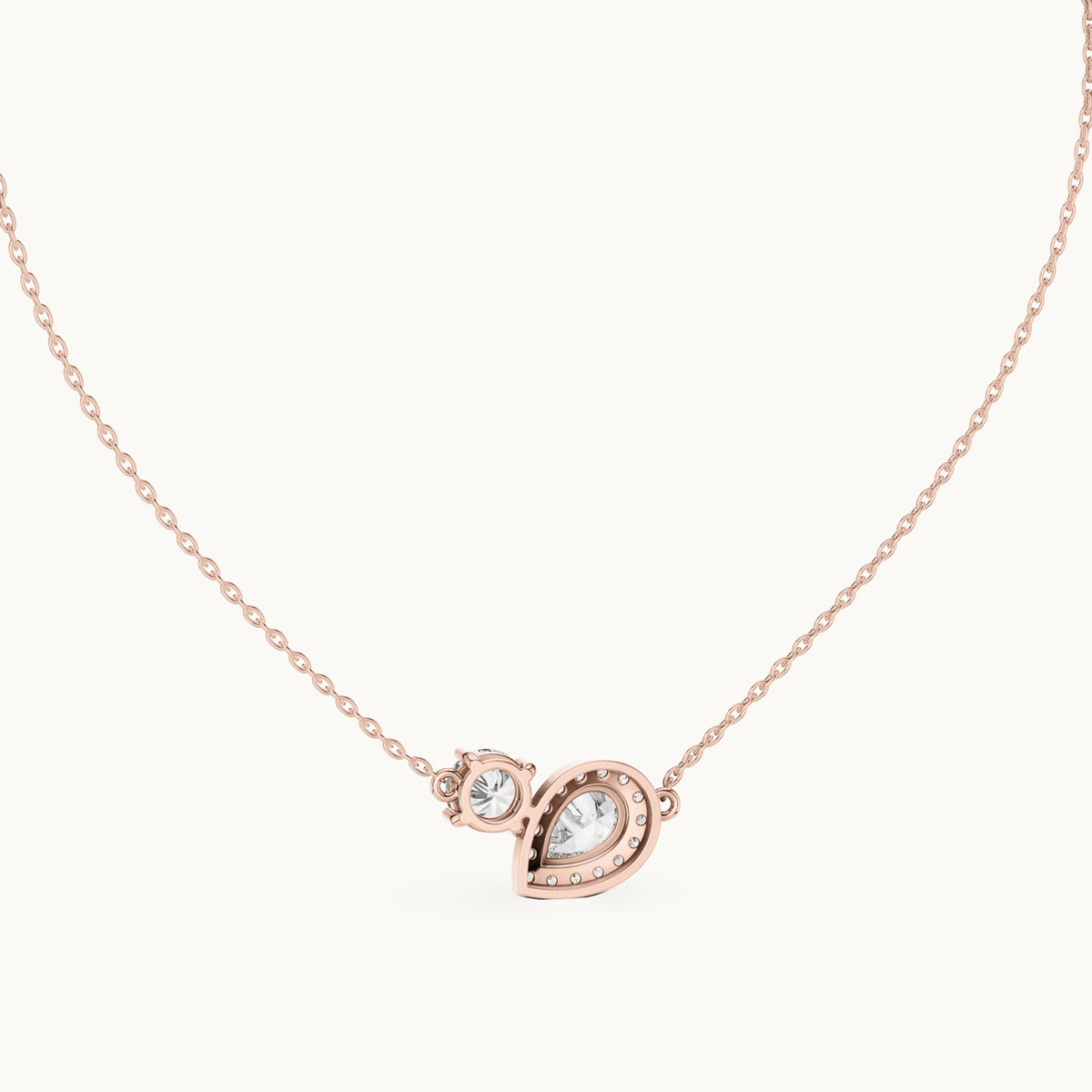 Round and pear lab-grown diamond toi et moi pendant in rose gold, 2.415 CT TW, view 4