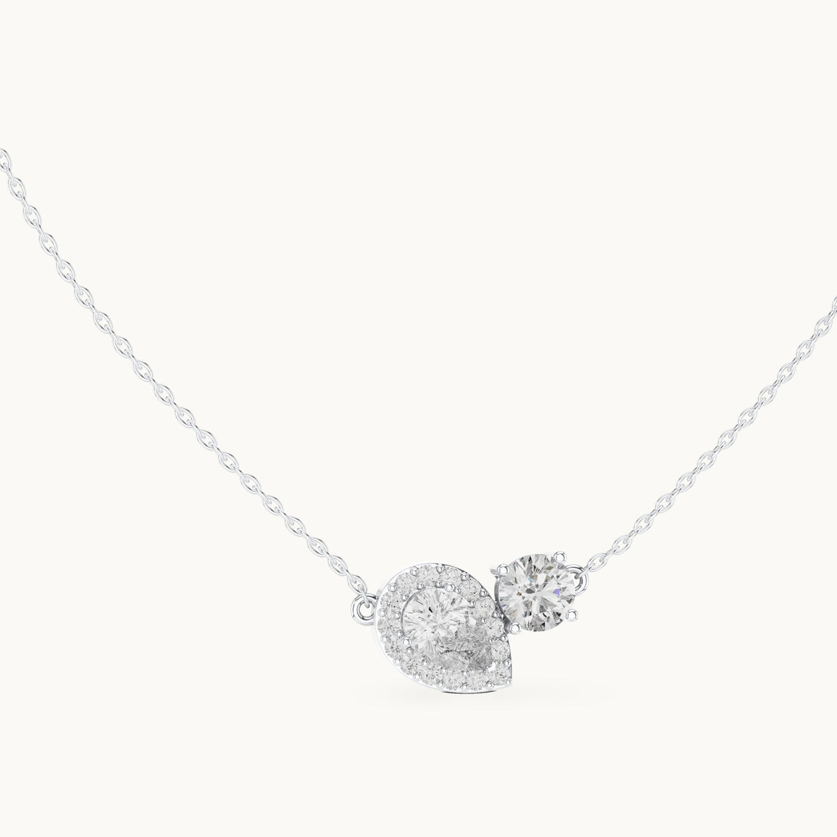 Round and pear lab-grown diamond toi et moi pendant in white gold, 2.415 CT TW, view 1