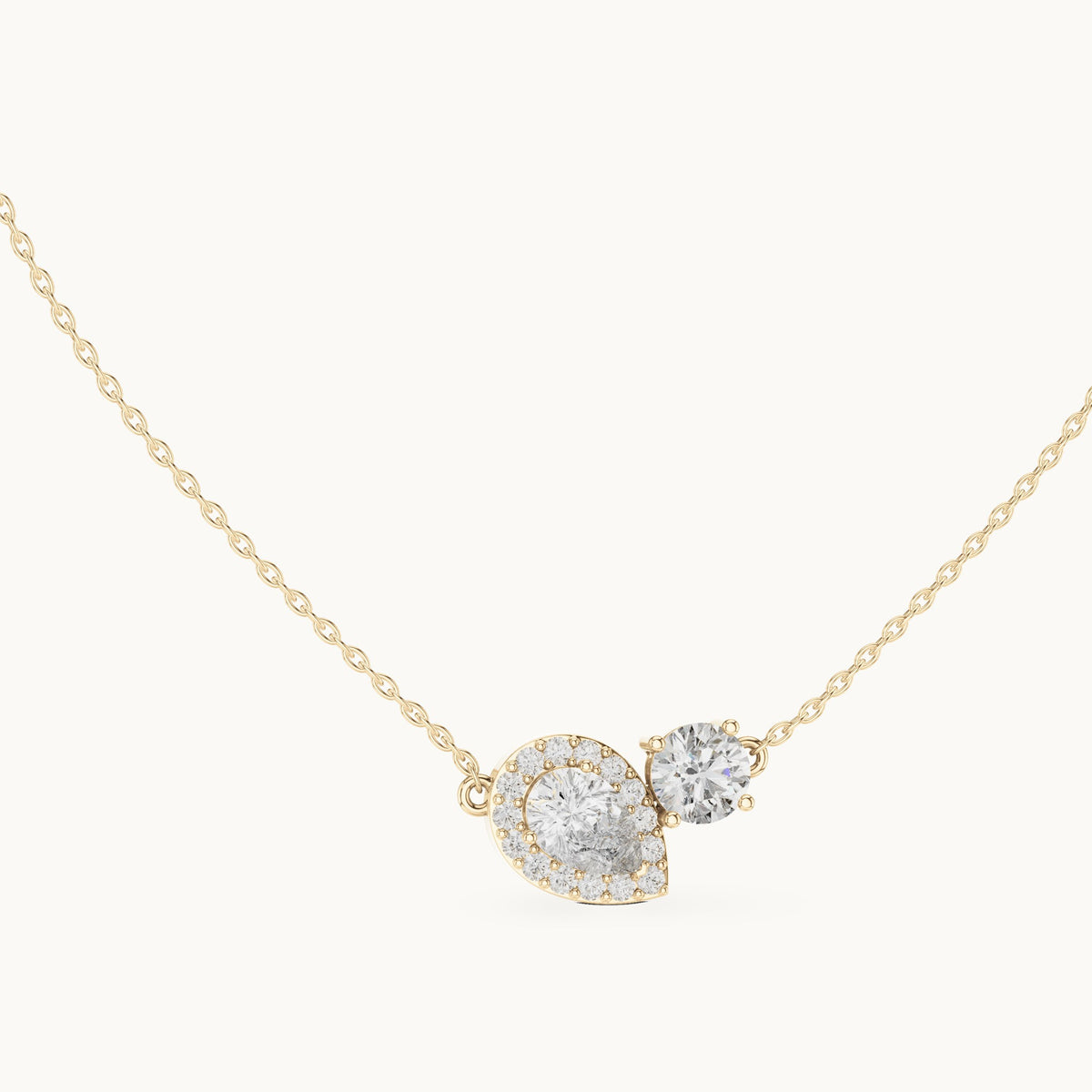 Round and pear lab-grown diamond toi et moi pendant in yellow gold, 2.415 CT TW, view 1