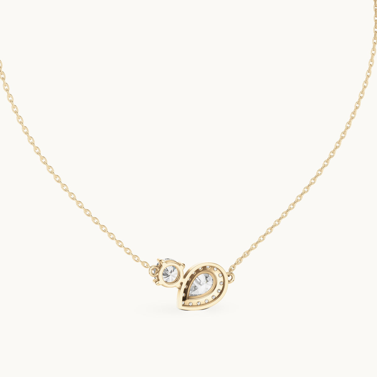 Round and pear lab-grown diamond toi et moi pendant in yellow gold, 2.415 CT TW, view 4