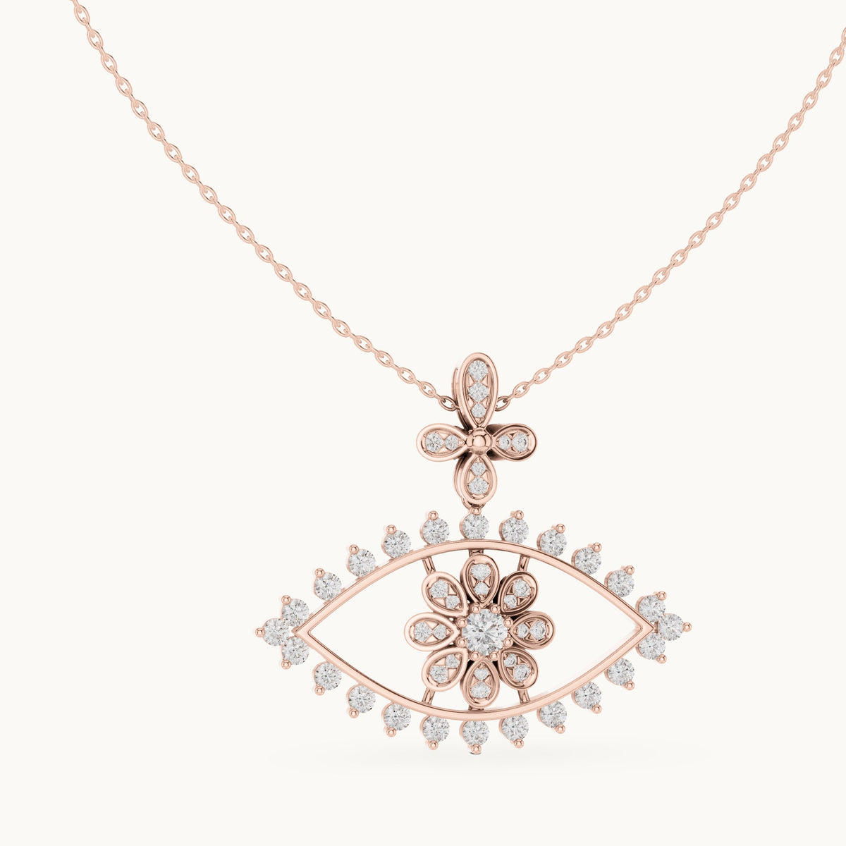Round lab-grown diamond evil eye pendant in rose gold, 2.282 CT TW, view 1