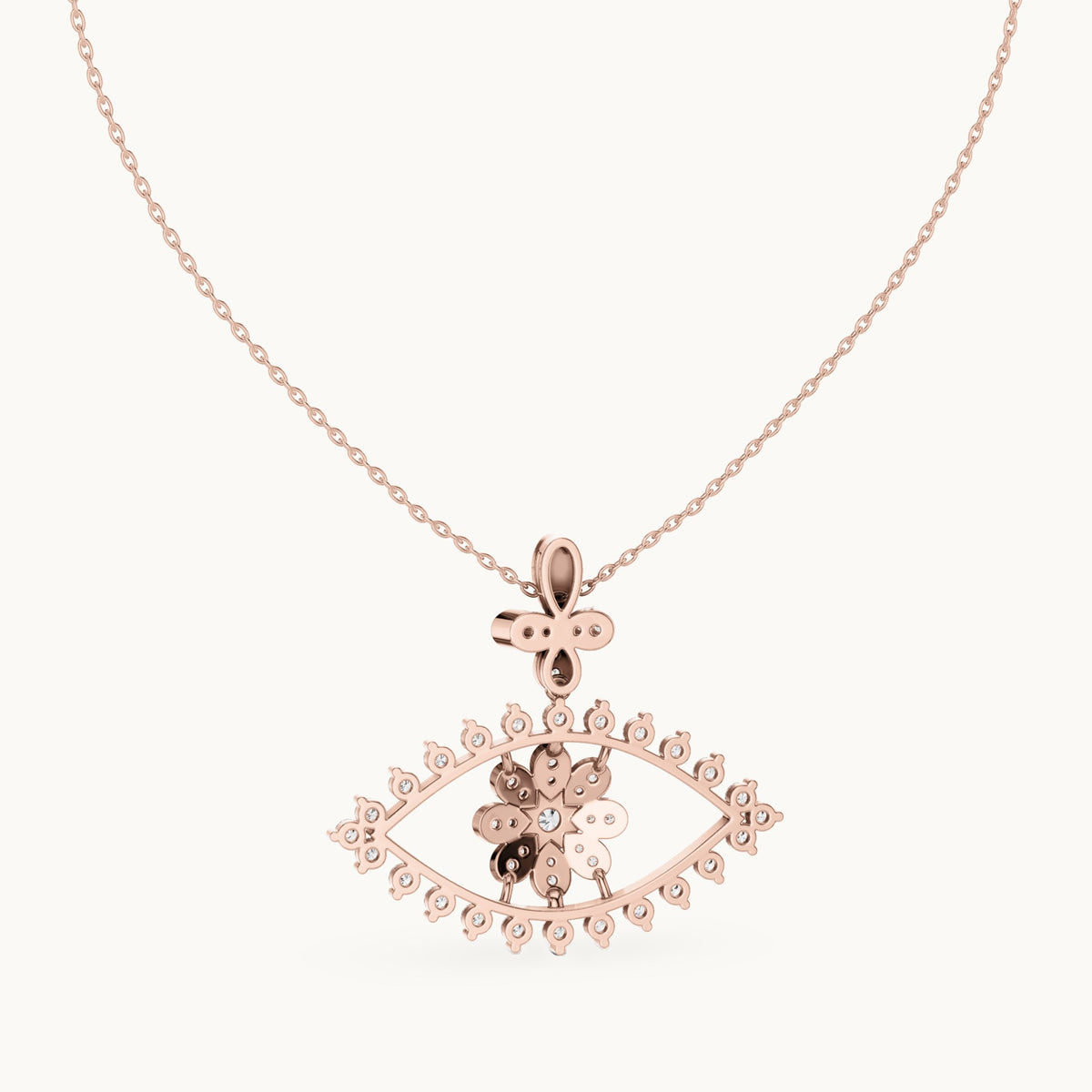 Round lab-grown diamond evil eye pendant in rose gold, 2.282 CT TW, view 4