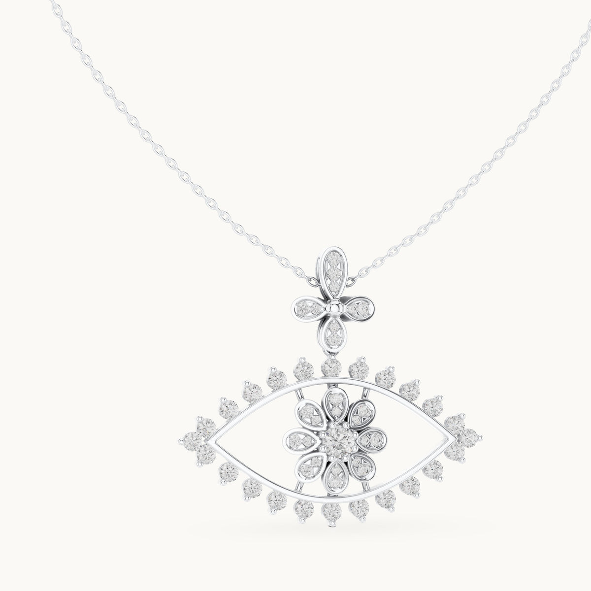Round lab-grown diamond evil eye pendant in white gold, 2.282 CT TW, view 1