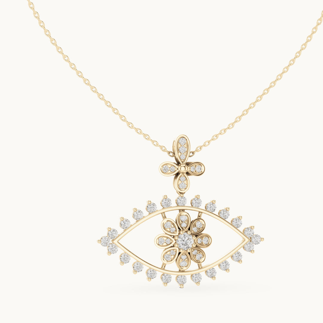 Round lab-grown diamond evil eye pendant in yellow gold, 2.282 CT TW, view 1