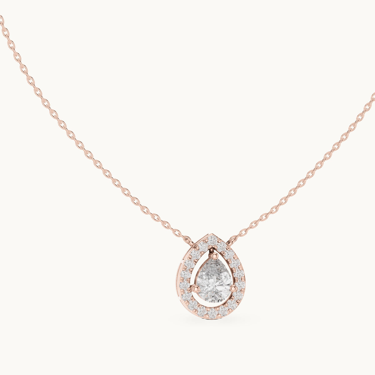 Pear and round lab-grown diamond halo pendant in rose gold, 1.945 CT TW, view 1