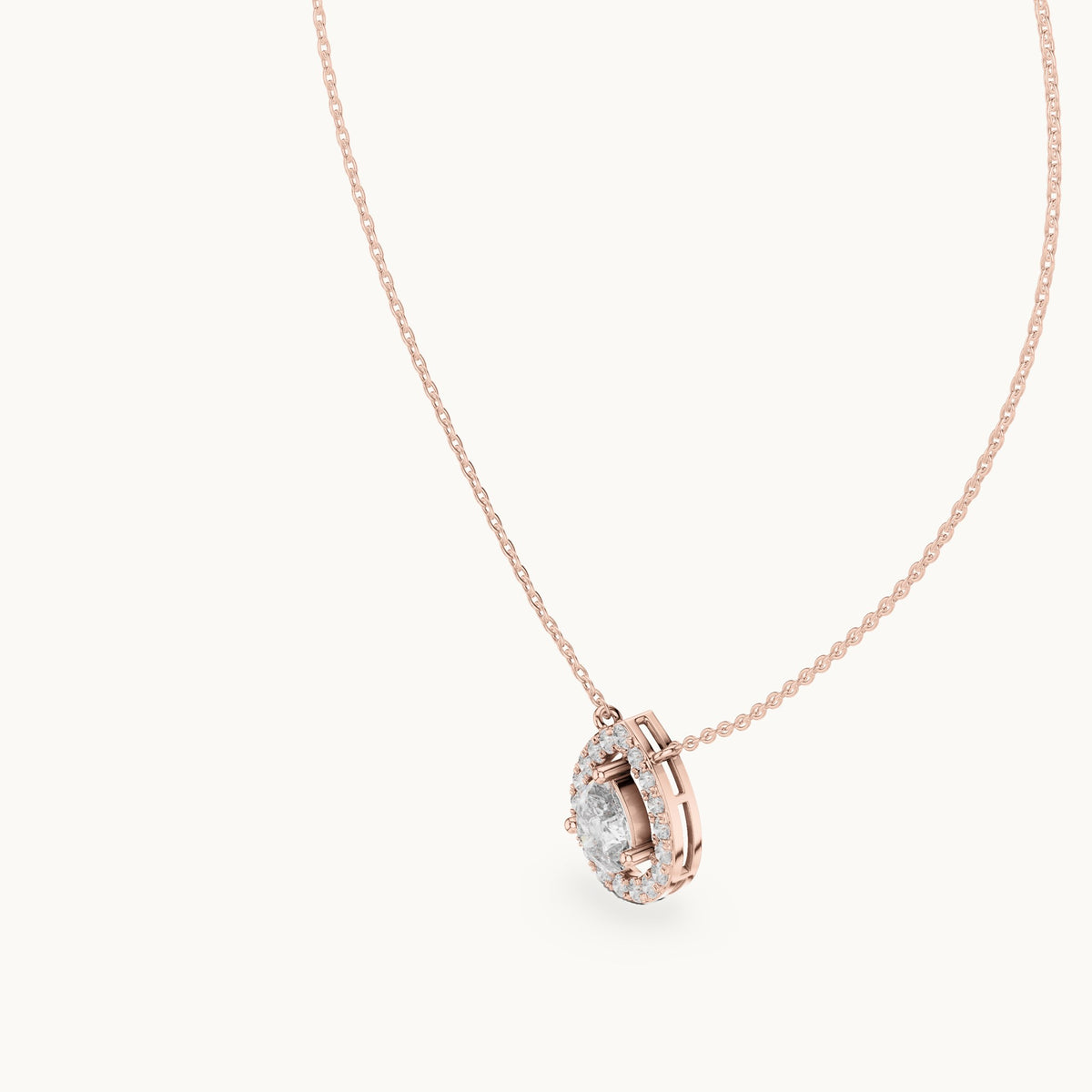 Pear and round lab-grown diamond halo pendant in rose gold, 1.945 CT TW, view 2