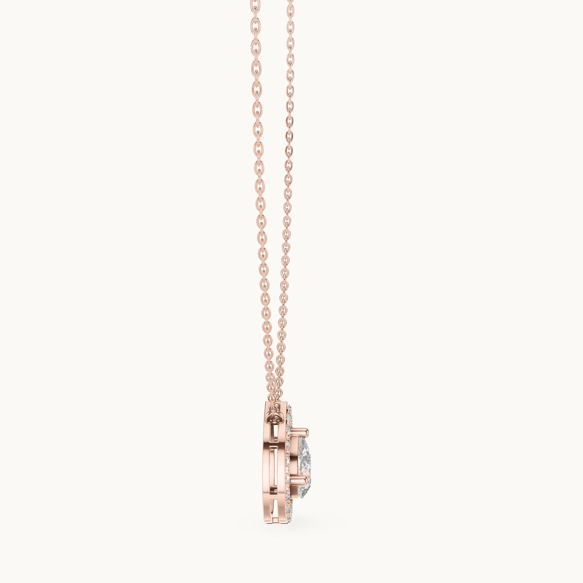 Pear and round lab-grown diamond halo pendant in rose gold, 1.945 CT TW, view 3