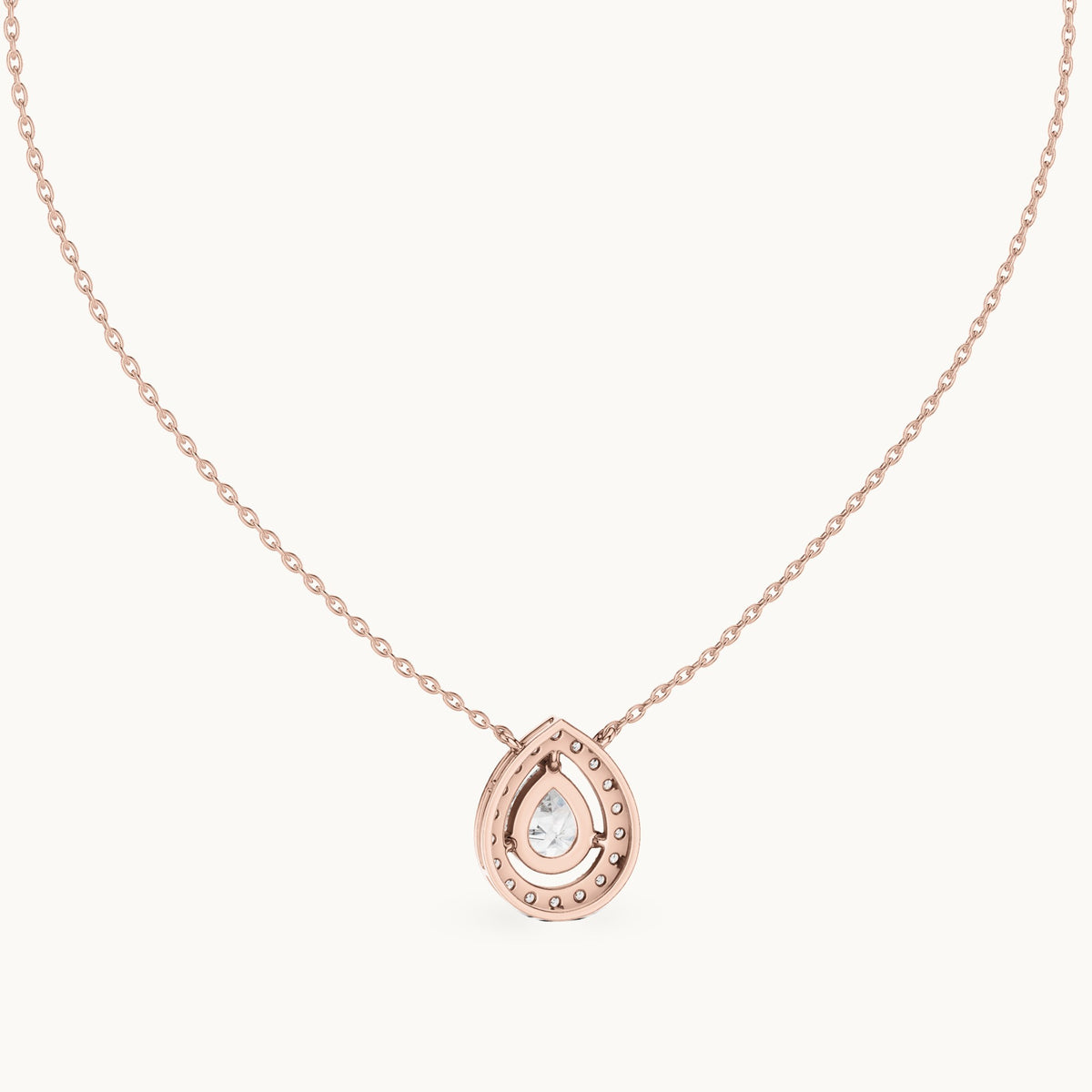 Pear and round lab-grown diamond halo pendant in rose gold, 1.945 CT TW, view 4