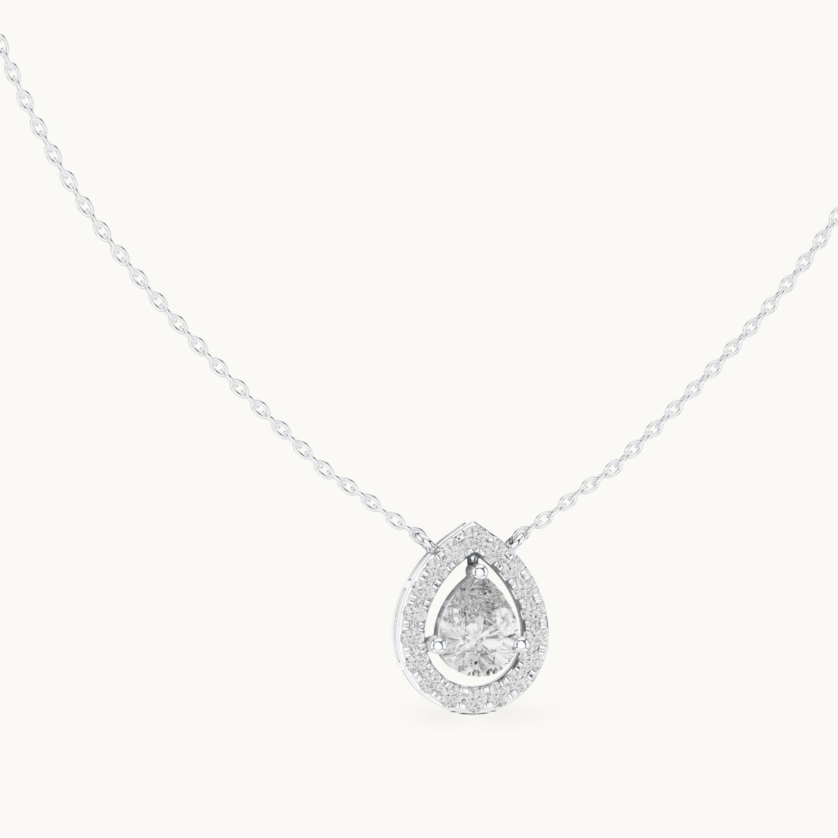 Pear and round lab-grown diamond halo pendant in white gold, 1.945 CT TW, view 1
