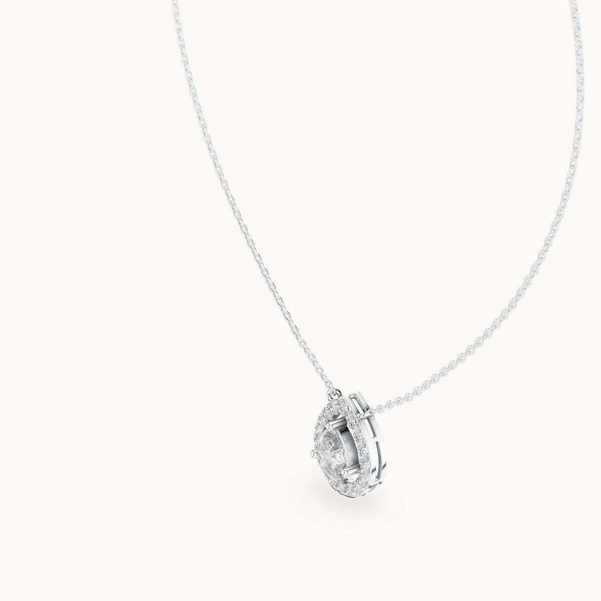 Pear and round lab-grown diamond halo pendant in white gold, 1.945 CT TW, view 2