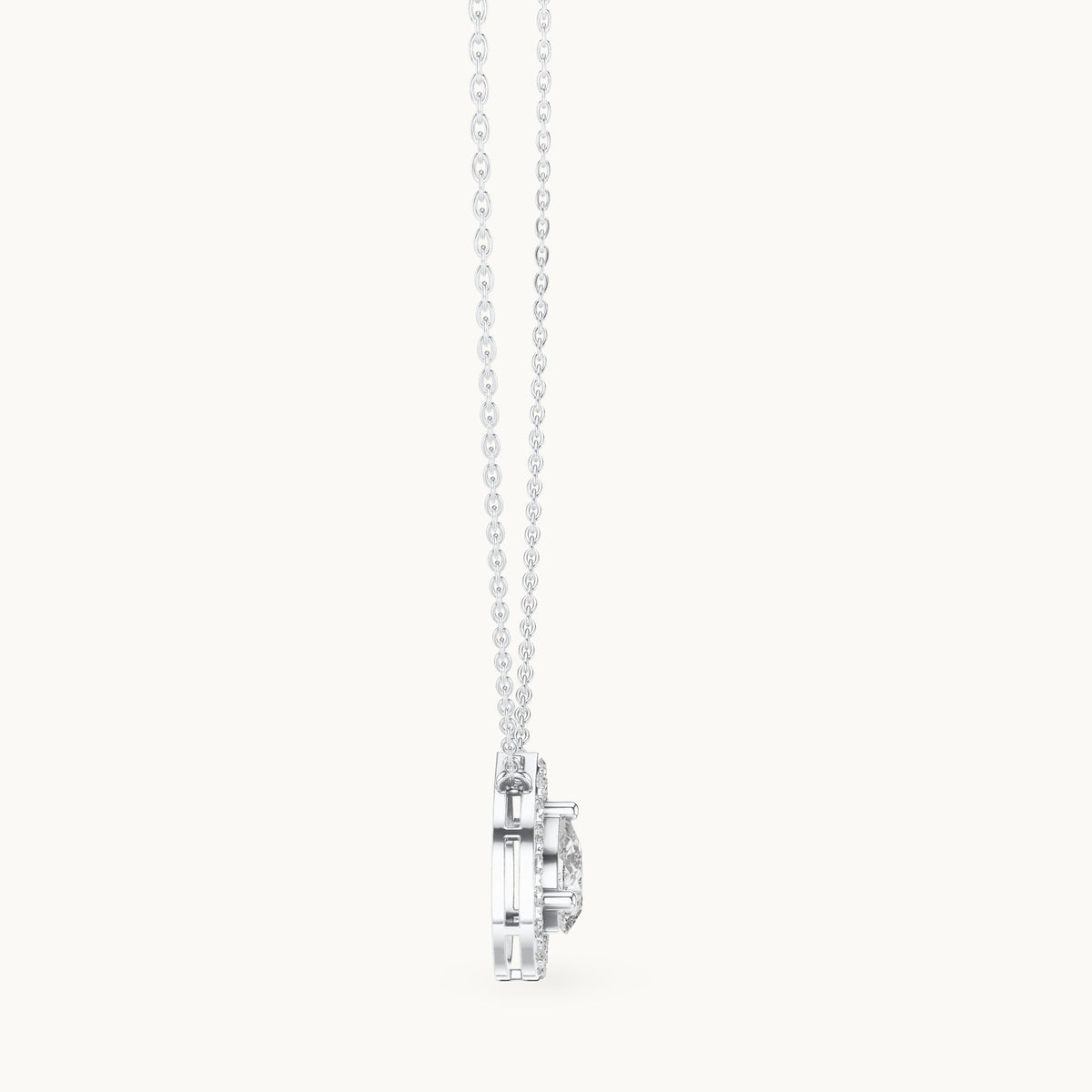 Pear and round lab-grown diamond halo pendant in white gold, 1.945 CT TW, view 3